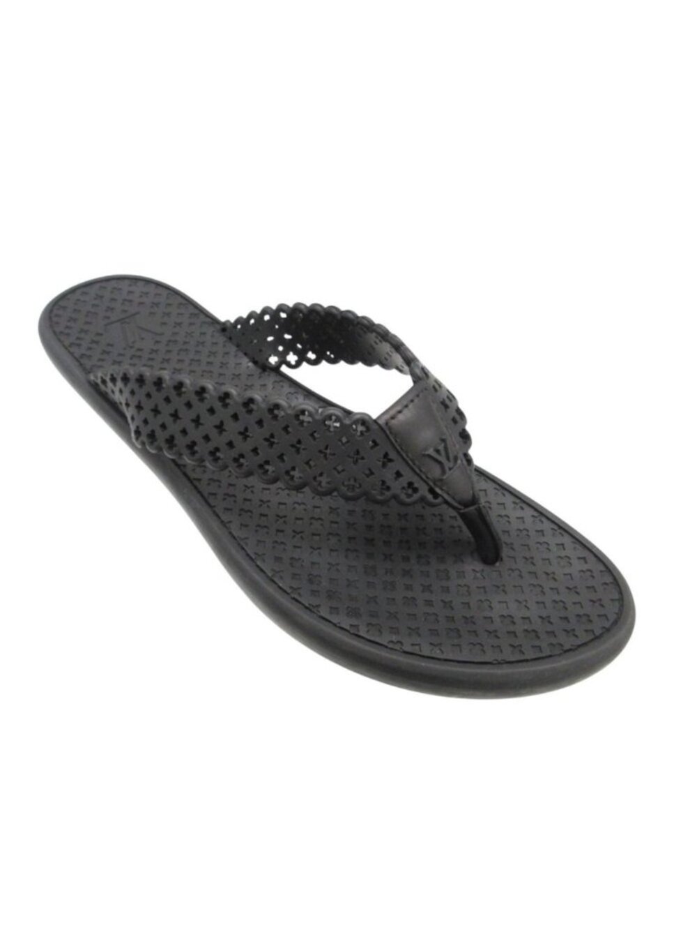 Louis Vuitton Beach Sandals Monogram Rubber Thong LV Logo Shoes Black
